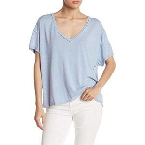 Free People Womens Light Blue Heather Short Sleeve V Neck T-Shirt Size:S